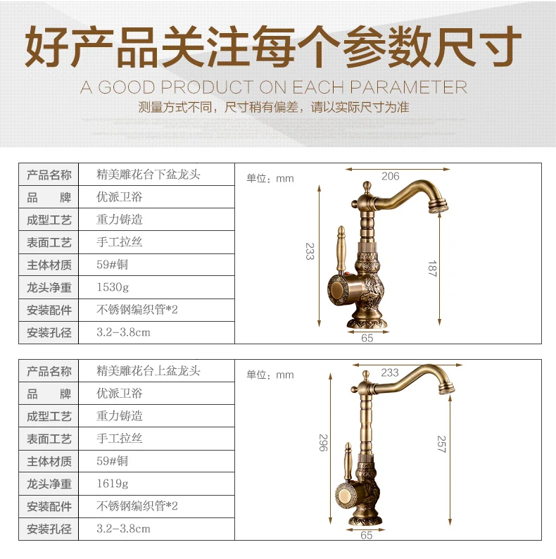Copper European brass kitchen faucet antique retro carving basin faucet with cold and hot stage artistic basin mixer taps
Copper European brass kitchen faucet antique retro carving basin faucet with cold and hot stage artistic basin mixer taps