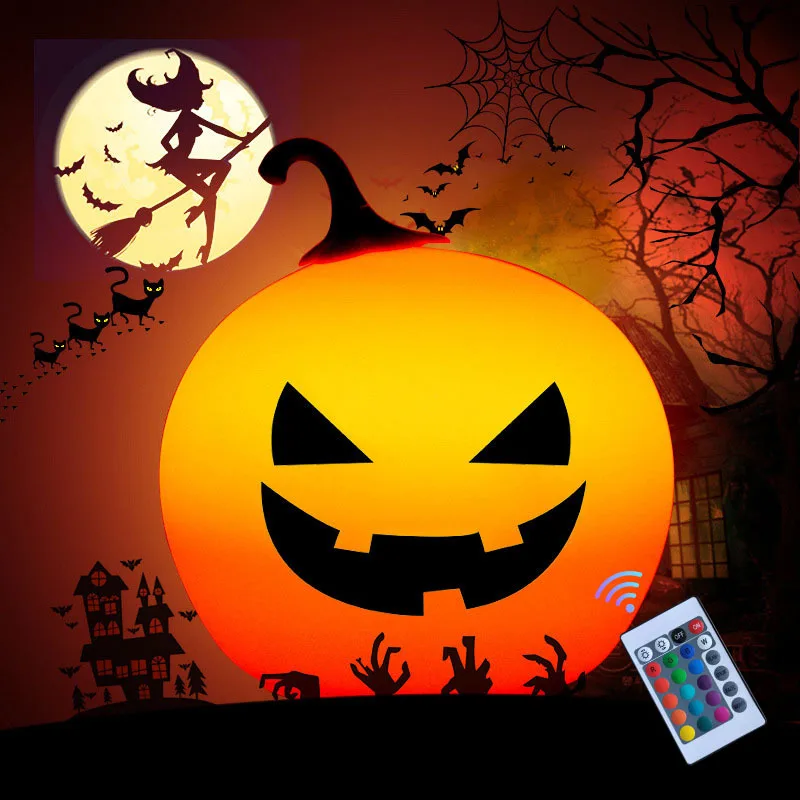 Halloween Party Colorful Silicone Pumpkin Lamp Home Holiday Decor Atmosphere Light Colorful LED Table Lamp with Remote Control
Halloween Party Colorful Silicone Pumpkin Lamp Home Holiday Decor Atmosphere Light Colorful LED Table Lamp with Remote Control