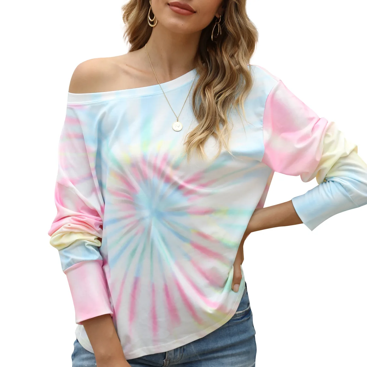 Autumn Winter Pullover Off-shoulder Long-sleeve T-shirt Loose Casual Tops 2020 New Style Women's Tie-dye Gradient Print Cotton
Autumn Winter Pullover Off-shoulder Long-sleeve T-shirt Loose Casual Tops 2020 New Style Women's Tie-dye Gradient Print Cotton