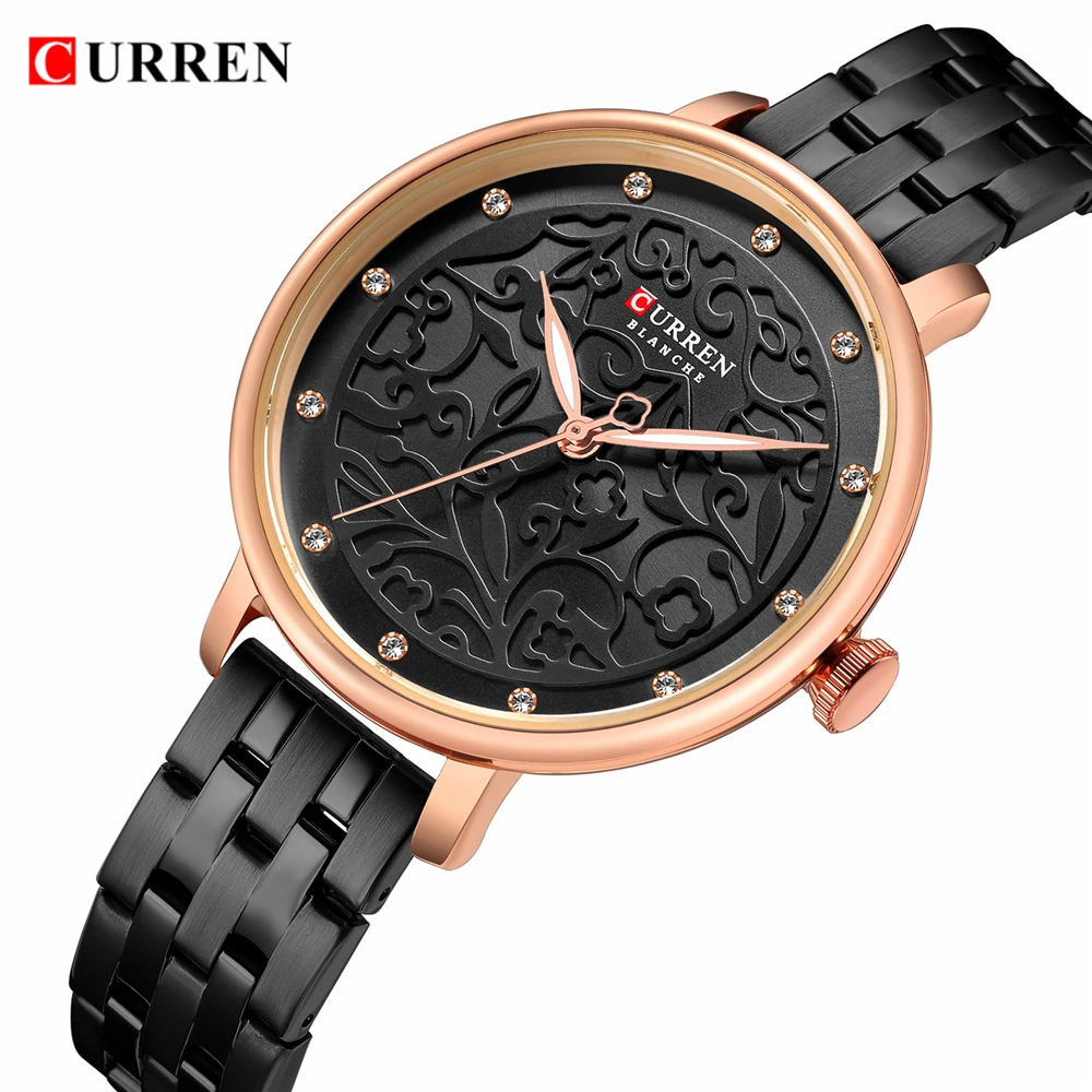 

Часы CURREN женские кварцевые, стильные Брендовые повседневные красивые стальные, на черном ремешке, 2021