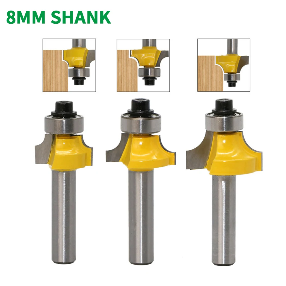 3PC/Set 8MM Shank Milling Cutter Wood Carving Round-Over Router Bits For Wood Woodworking Tool 2 Flute Endmill With Bearing
3PC/Set 8MM Shank Milling Cutter Wood Carving Round-Over Router Bits For Wood Woodworking Tool 2 Flute Endmill With Bearing