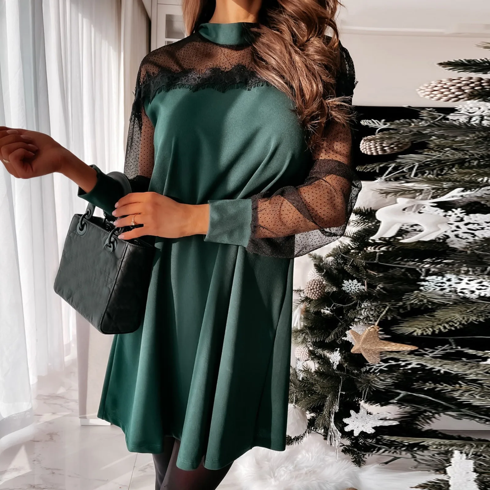 Solid Black Dress For Women Mesh Long Sleeve Summer Dresses Casual Loose Lace Stitching Mini Elegant Office Ladies Dress Vestido
Solid Black Dress For Women Mesh Long Sleeve Summer Dresses Casual Loose Lace Stitching Mini Elegant Office Ladies Dress Vestido