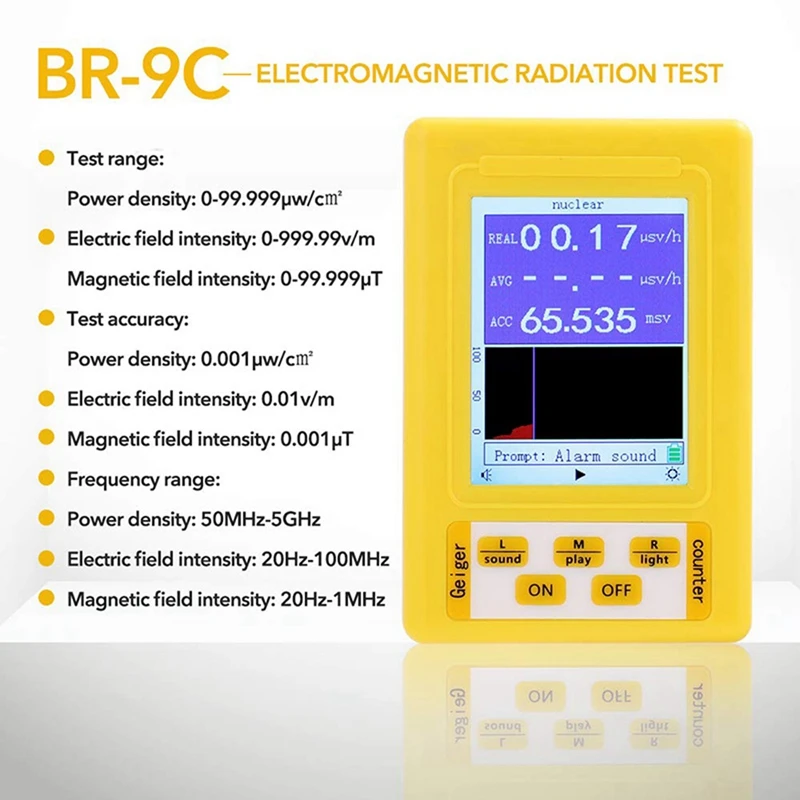 BR-9C 2-In-1 Handheld Portable Digital Display Electronetic Radiation Nuclear Radiation Detector Geiger Counter Full-Function
BR-9C 2-In-1 Handheld Portable Digital Display Electronetic Radiation Nuclear Radiation Detector Geiger Counter Full-Function