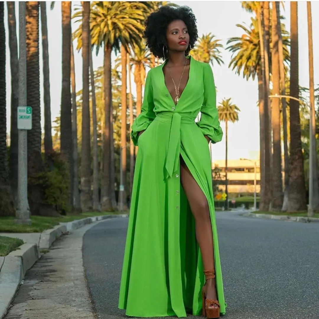 2021 Summer Long Sleeve Sundress Women Bow Tie High Split Dress Fashion Sexy V Neck Solid Party Long Maxi Shirt Vestidos
2021 Summer Long Sleeve Sundress Women Bow Tie High Split Dress Fashion Sexy V Neck Solid Party Long Maxi Shirt Vestidos
