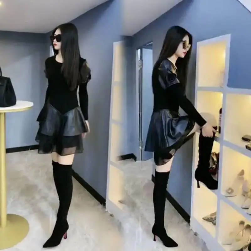 New Women PU Leather Mini Dress Female Black O-Neck Bodycon Bandage Party Mini Dresses Ladies Long Sleeve Slim PU Vestidos Q201
New Women PU Leather Mini Dress Female Black O-Neck Bodycon Bandage Party Mini Dresses Ladies Long Sleeve Slim PU Vestidos Q201