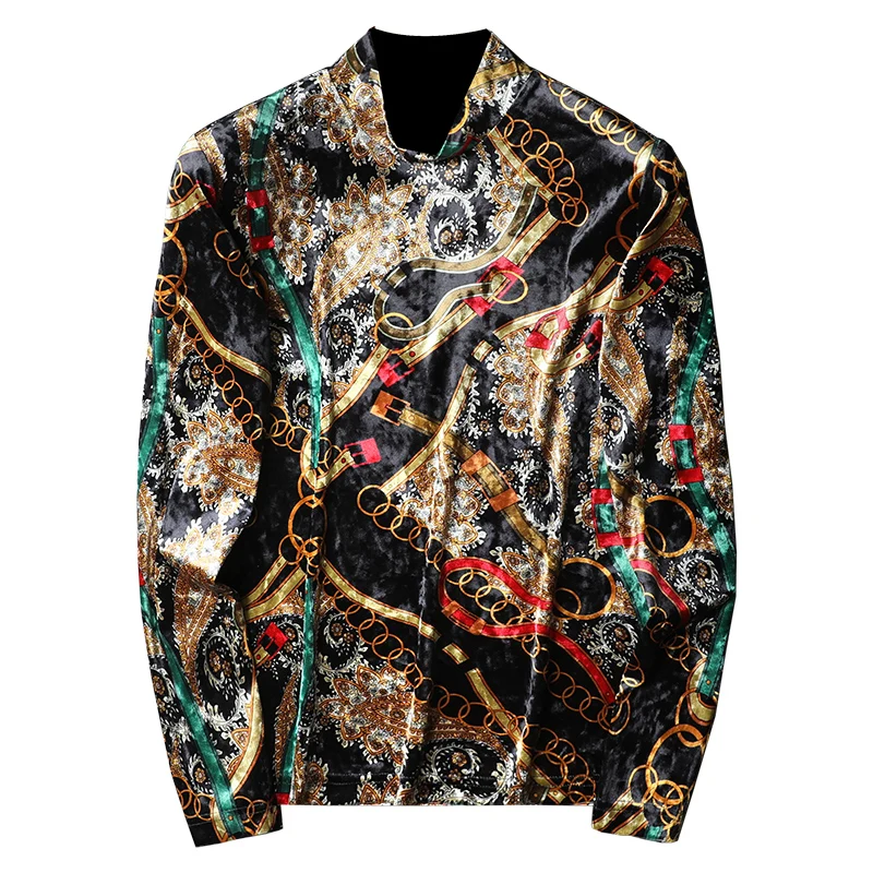 Luxury Golden Print Velvet Men T-shirts Turtleneck Tops Casual Vintage T Shirts Autumn Long Sleeve Streetwear Tees Male Clothing
Luxury Golden Print Velvet Men T-shirts Turtleneck Tops Casual Vintage T Shirts Autumn Long Sleeve Streetwear Tees Male Clothing