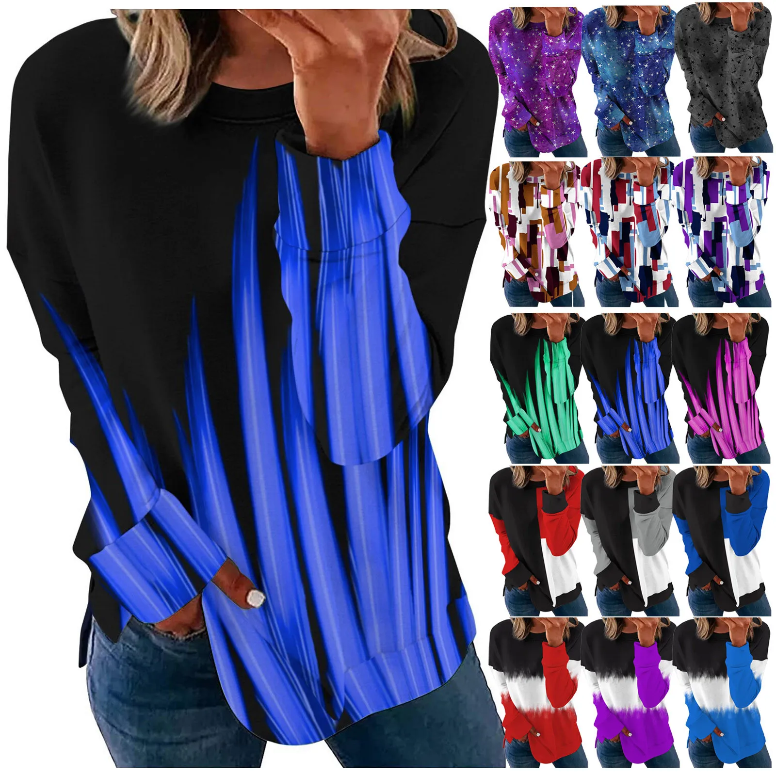 Woman's Color Stitching Sleeve Print Contrast Blouse Pullover Tops Long Geometry Women's T-Shirts
Woman's Color Stitching Sleeve Print Contrast Blouse Pullover Tops Long Geometry Women's T-Shirts