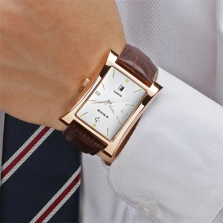 

2021 New WWOOR 8017 Men Business Watches Genuine Leather Date Quartz Watch Men's Casual Dress Wristwatches