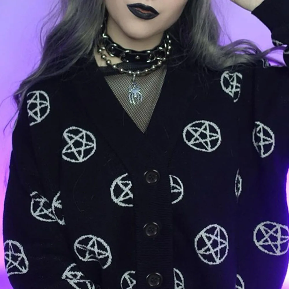 Sweater Women New Printing V-neck Cardigan Long Sleeve 2021 Autumn Winter Casual Loose Simplicity Knitted Coat Gothic
Sweater Women New Printing V-neck Cardigan Long Sleeve 2021 Autumn Winter Casual Loose Simplicity Knitted Coat Gothic
