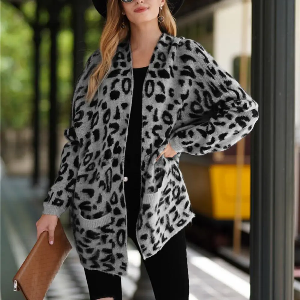 Leopard Print Knitted Cardigan Coat Women Sweater Autumn Open Front Cardigan for Women Knitted Coat with pocket sueters de mujer
Leopard Print Knitted Cardigan Coat Women Sweater Autumn Open Front Cardigan for Women Knitted Coat with pocket sueters de mujer