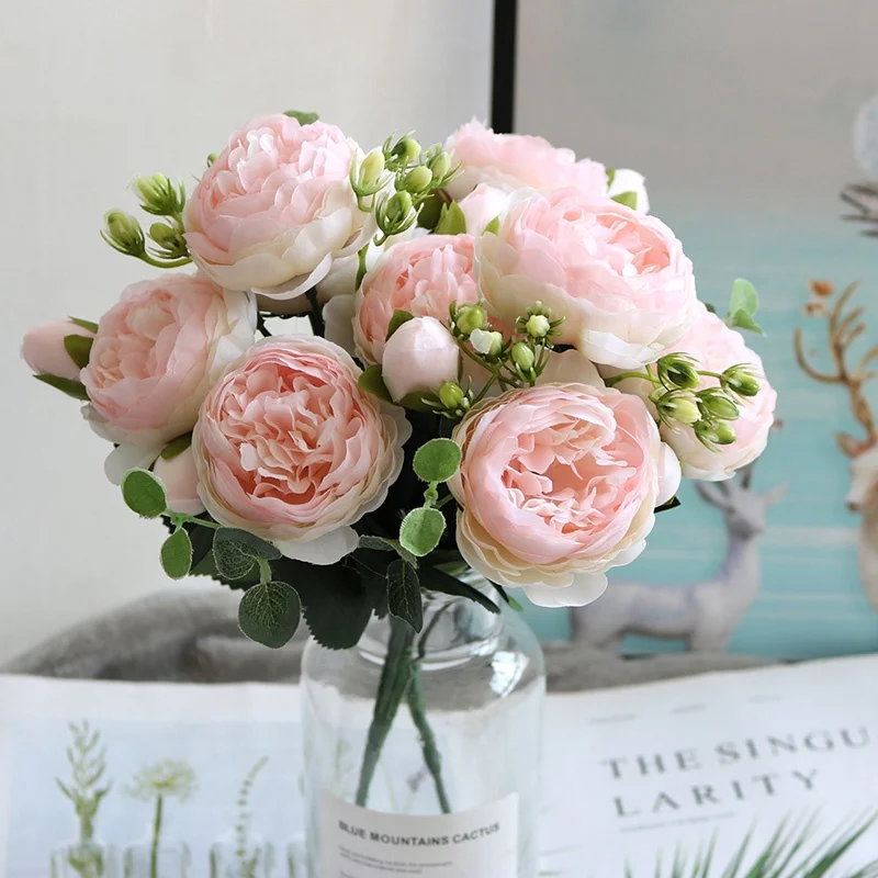 Фото 30 см розы Искусственные цветы Букеты Свадебные 5 больших голов искусственные