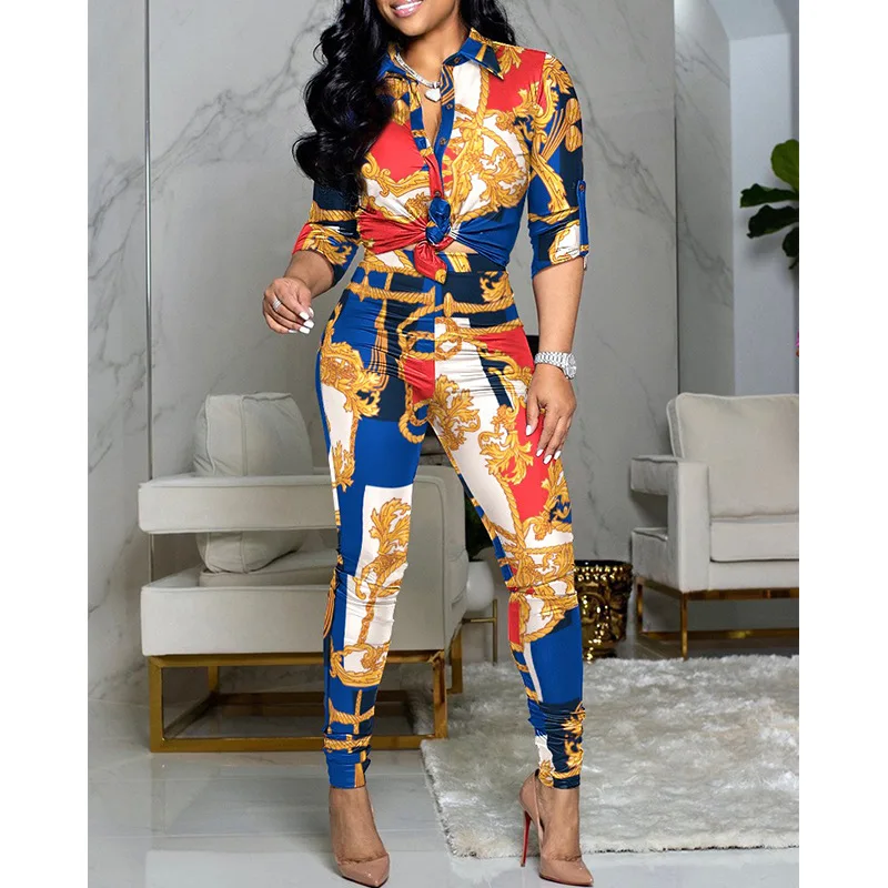 Autumn Women 2 Pieces Letter Print Buttoned Shirt & High Waist Pants Set 2021 Femme Knot Front Overalls Office Lady Outfit
Autumn Women 2 Pieces Letter Print Buttoned Shirt & High Waist Pants Set 2021 Femme Knot Front Overalls Office Lady Outfit