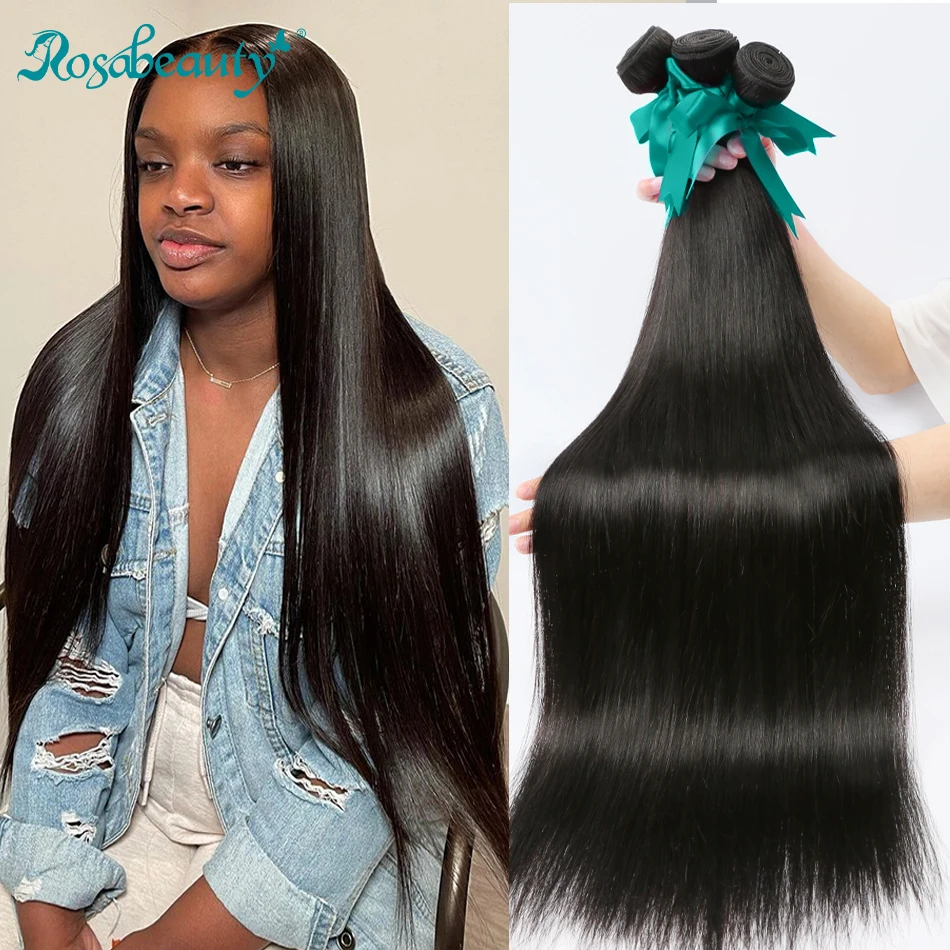Rosabeauty натуральные цветные прямые бразильские волосы Remy плетение 28 30 дюймов