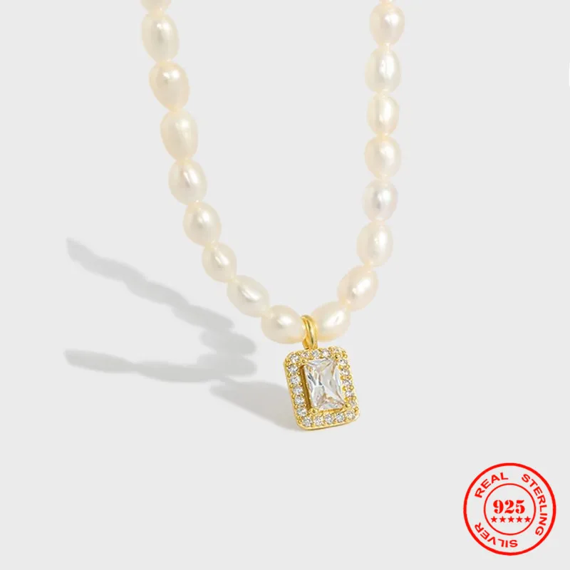YIZIZAI Real Natural Freshwater Pearl Necklace S925 Sterling Silver Elegant Square zircon pendant Necklace Female High Jewelry
YIZIZAI Real Natural Freshwater Pearl Necklace S925 Sterling Silver Elegant Square zircon pendant Necklace Female High Jewelry