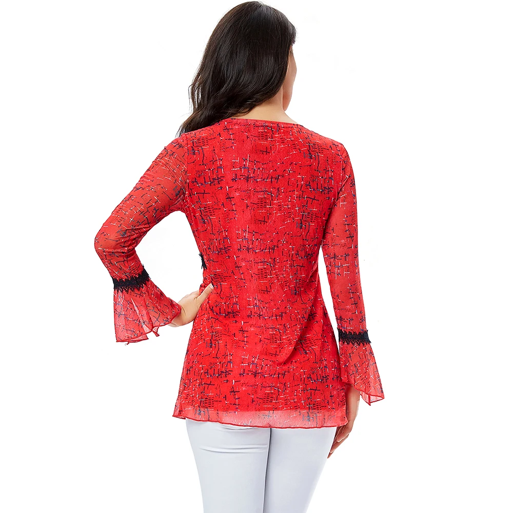 YTL Chic Women Blouse Chiffon Shirts Red Embroidery Lace Decoration Round Neck Crew Collar Flare Sleeve Ladies Shirt Blusa H293
YTL Chic Women Blouse Chiffon Shirts Red Embroidery Lace Decoration Round Neck Crew Collar Flare Sleeve Ladies Shirt Blusa H293