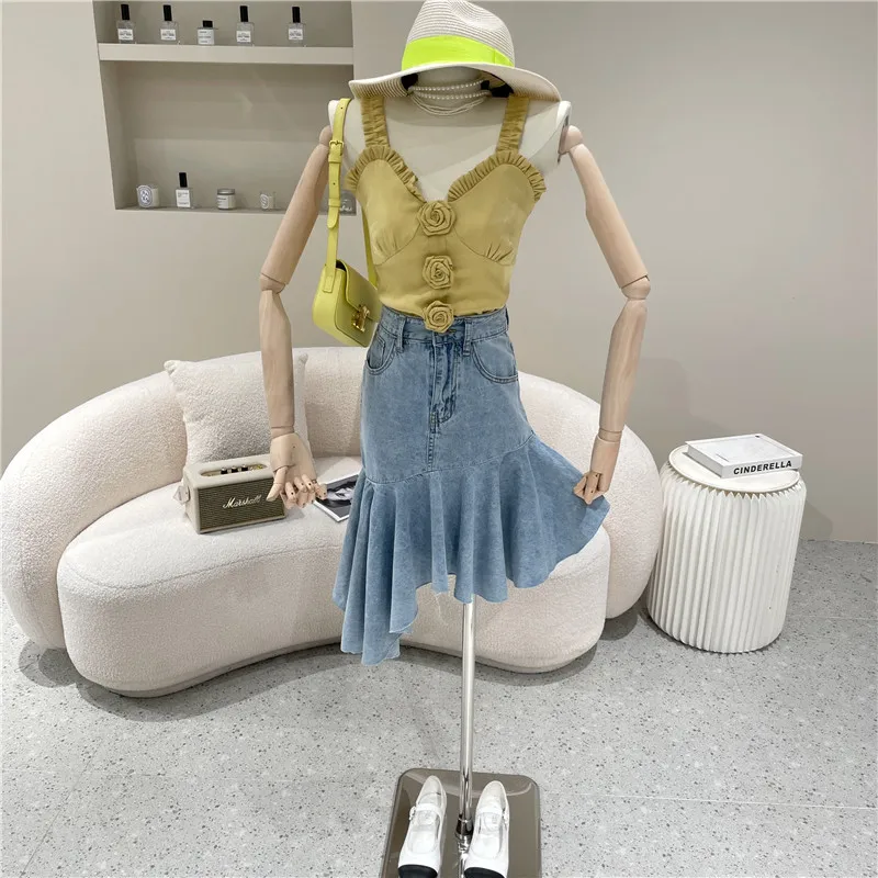 New Women's Clothing Summer 2021 Fashion High waist Irregular Ruffle Denim fishtail skirt 
New Women's Clothing Summer 2021 Fashion High waist Irregular Ruffle Denim fishtail skirt