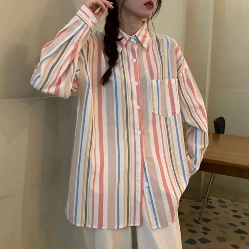 Spring New Chic Stripe Loose Shirts For Women Fashion Retro Lapel Long Sleeve All-Match Bf Style Blousers Female Casual Tops Ins
Spring New Chic Stripe Loose Shirts For Women Fashion Retro Lapel Long Sleeve All-Match Bf Style Blousers Female Casual Tops Ins