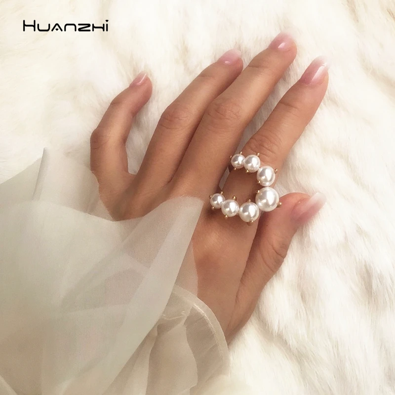 HUANZHI 2020 модные золотые Цвет манжета круг кольцо для женщин с имитацией цветком и