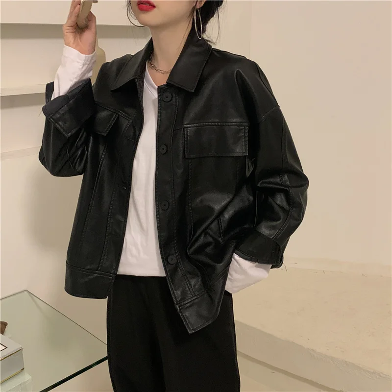 Korean Chic Jacket Versatile Women's Spring and Autumn 2021 New Temperament Fried Street Black Pu Leather Jacket
Korean Chic Jacket Versatile Women's Spring and Autumn 2021 New Temperament Fried Street Black Pu Leather Jacket