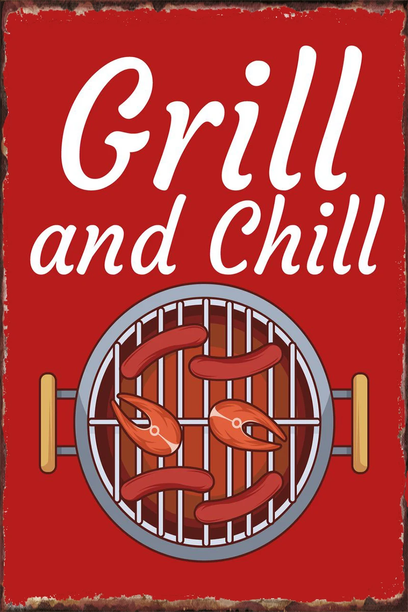 Grill and Chill Vintage Metal Sign Tin Sign Tin Plates Wall Decor Room Decoration Retro For Art Pub Home Club Man Cave Cafe
Grill and Chill Vintage Metal Sign Tin Sign Tin Plates Wall Decor Room Decoration Retro For Art Pub Home Club Man Cave Cafe