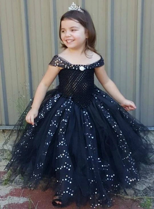 

Girls Black Glitter Tutu Dress Kids Crochet Sparkle Tulle Dress Long Ball Gown Children Birthday Party Banquet Costume Dresses