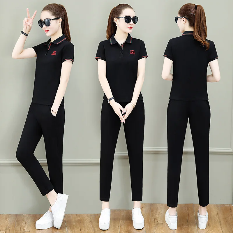 Summer leisure suit women's 2020 new fashion short sleeve trousers large lapel two piece sportswear summer wear 
Summer leisure suit women's 2020 new fashion short sleeve trousers large lapel two piece sportswear summer wear