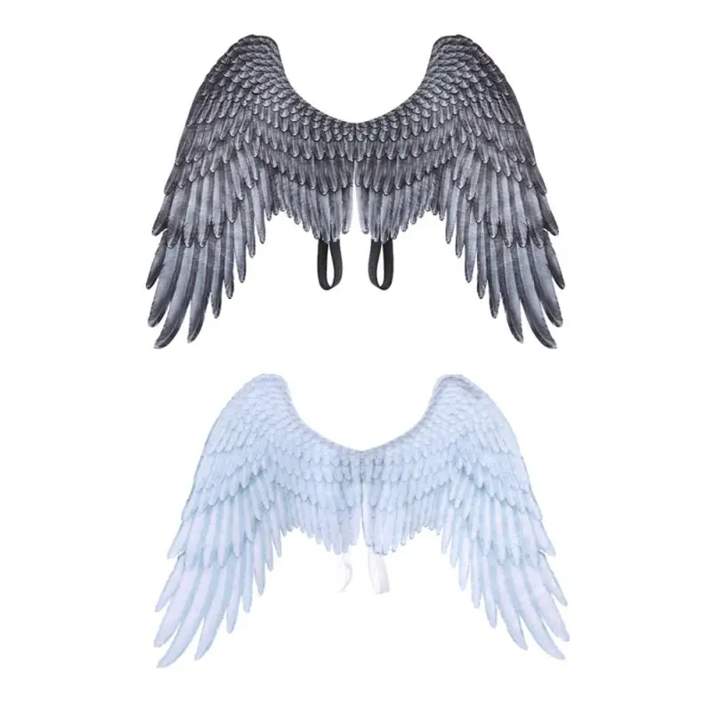 

Adult Kids Halloween Black White Non Woven Feathers Angel Wings Evil Cosplay Costume Mardi Gras Pretend Play Dress Up Accessory