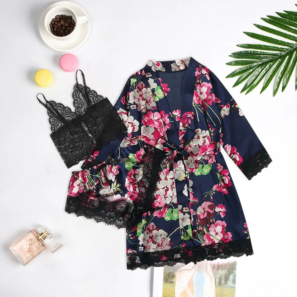 Women Sexy Three-piece Clothes Set, Floral Printed Pattern and Lace Hem Nightgown, Camisole and Shorts
Women Sexy Three-piece Clothes Set, Floral Printed Pattern and Lace Hem Nightgown, Camisole and Shorts