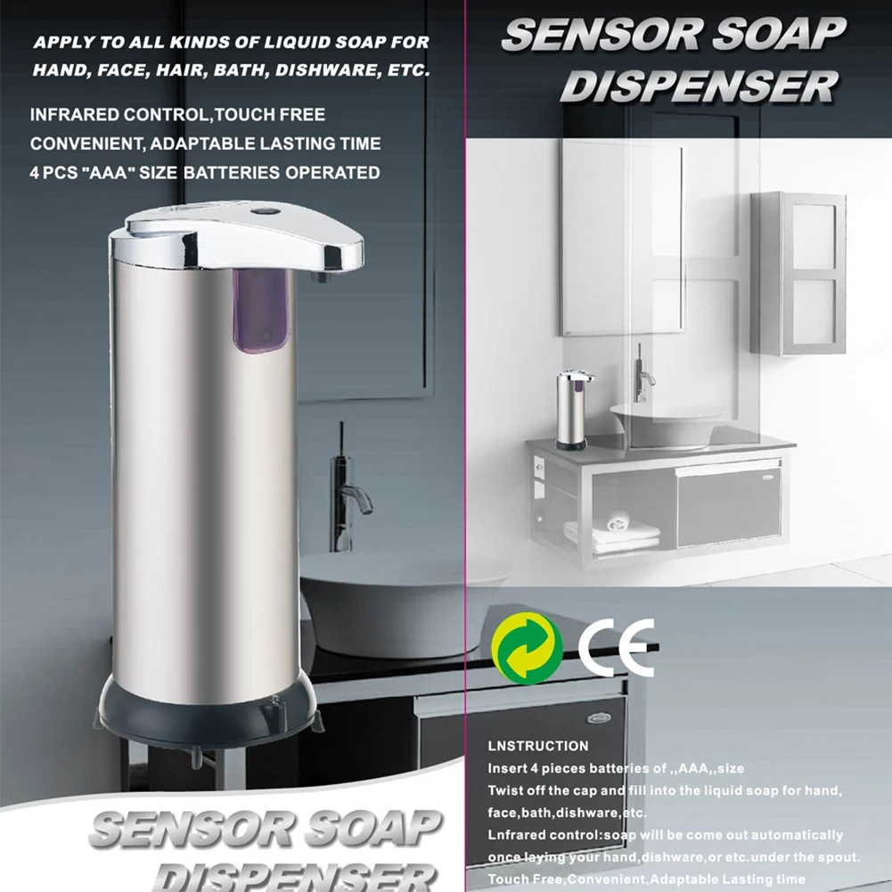 280ml Hands Free Automatic Liquid Soap Dispenser Stainless Steel Automatic Soap Dispenser Smart Touchless Liquid Sensor Dispense
280ml Hands Free Automatic Liquid Soap Dispenser Stainless Steel Automatic Soap Dispenser Smart Touchless Liquid Sensor Dispense