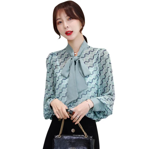 Fashion Print Chffion Ladies Summer Blouses Bow Brief Casual Women Tops Korean Single Breasted Lantern Sleeve Blusa
Fashion Print Chffion Ladies Summer Blouses Bow Brief Casual Women Tops Korean Single Breasted Lantern Sleeve Blusa