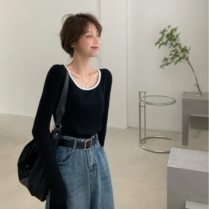 2021 Autumn And Winter Slim Fit Western Style Slimming Minimalist Basic Solid Color Contrast Color Long Sleeves Bottoming Rac
2021 Autumn And Winter Slim Fit Western Style Slimming Minimalist Basic Solid Color Contrast Color Long Sleeves Bottoming Rac