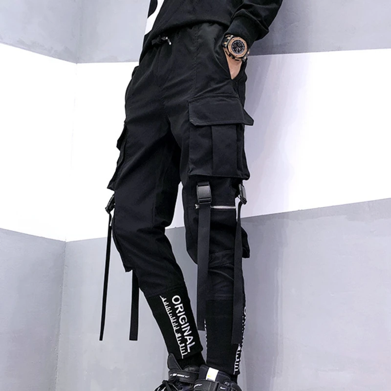 Hip Hop Men Ribbons Cargo Pants Fashion Harajuku 2021 New Elastic Waist Casual Streetwear Mens Joggers Pants Black
Hip Hop Men Ribbons Cargo Pants Fashion Harajuku 2021 New Elastic Waist Casual Streetwear Mens Joggers Pants Black
