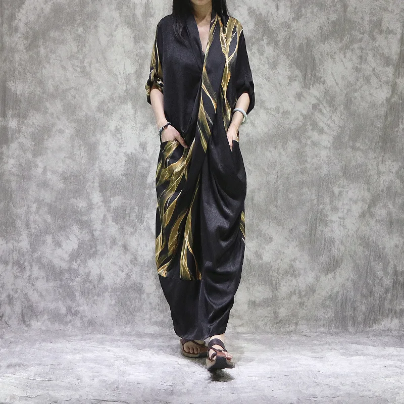 ZTONE Dresses for Women 2021 Summer Dress Fashionable Silk Black Dress Free Size V-Neck Half Sleeve Retro Maxi Dress
ZTONE Dresses for Women 2021 Summer Dress Fashionable Silk Black Dress Free Size V-Neck Half Sleeve Retro Maxi Dress