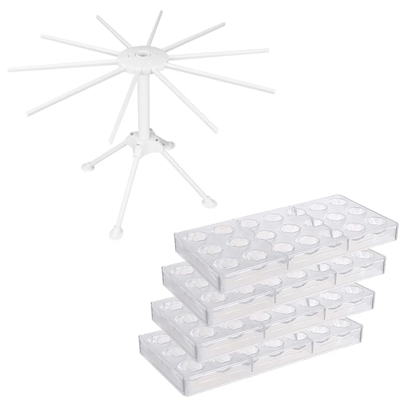 4 Pack Polycarbonate Chocolate Mold Diamond Shaped Tray & 1x Pasta Drying Rack, Collapsible Noodle Drying Holder 
4 Pack Polycarbonate Chocolate Mold Diamond Shaped Tray & 1x Pasta Drying Rack, Collapsible Noodle Drying Holder