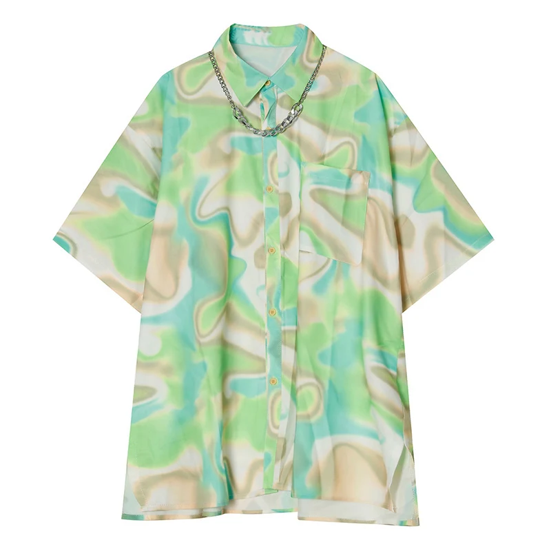 IEFB 2021 Summer New Tie Dyed Short Sleeve Floral Print Shirt Men's Loose Design Shirts Trend Oversized Tops With Chian 9Y7359
IEFB 2021 Summer New Tie Dyed Short Sleeve Floral Print Shirt Men's Loose Design Shirts Trend Oversized Tops With Chian 9Y7359