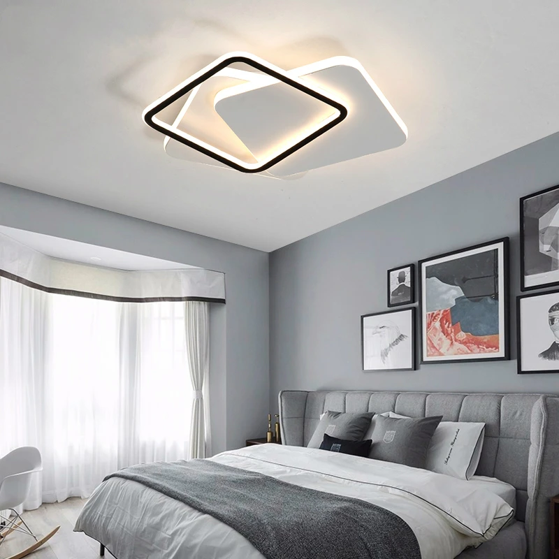 Modern geometric square black and white with LED ceiling lights suitable for bedroom dining room study living room deco lighting 
Modern geometric square black and white with LED ceiling lights suitable for bedroom dining room study living room deco lighting