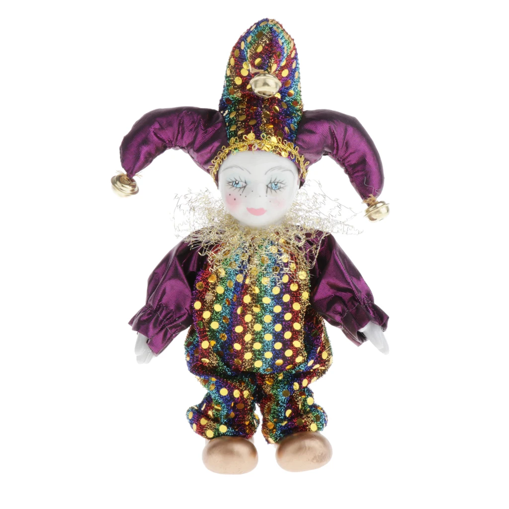 

16cm Triangel Doll Standing Clown Doll Clown Figure Porcelain Jester Doll with Outfits for Kids Children Christmas Gift