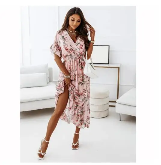 2022 Europe and America New Women's Fashion Summer Vestidos Chiffon Printed V-neck Short Sleeve Elastic Waist Floral Dresses
2022 Europe and America New Women's Fashion Summer Vestidos Chiffon Printed V-neck Short Sleeve Elastic Waist Floral Dresses