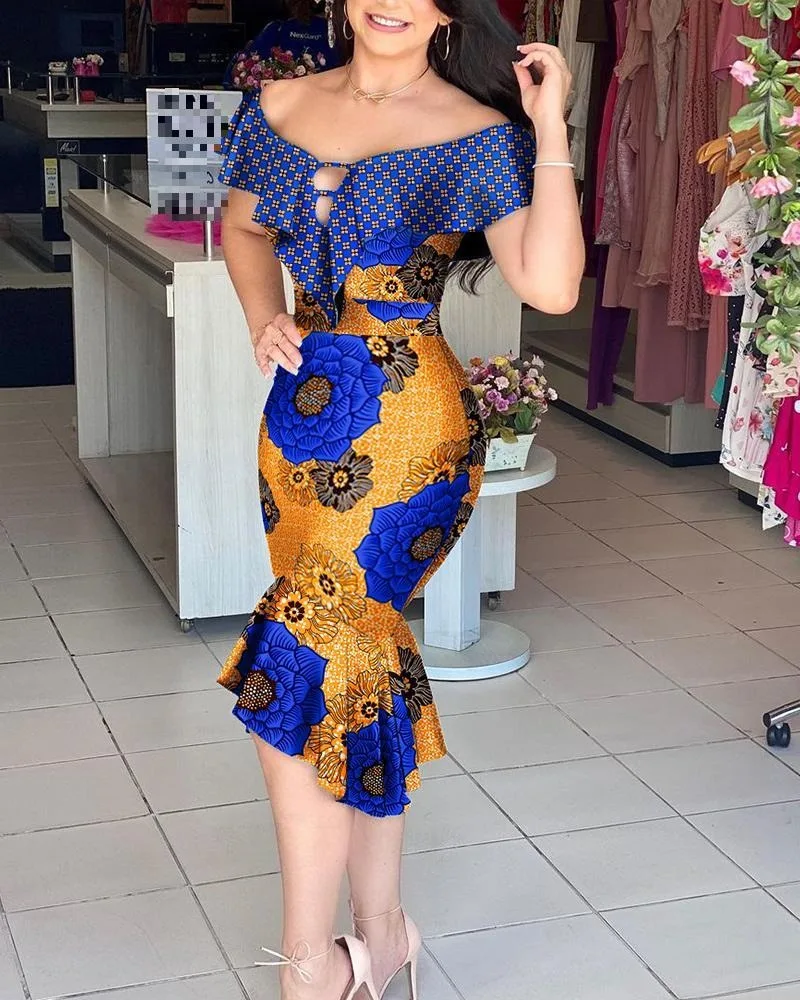 Elegant Ruffled Dress Women Fashion Off Shoulder Ruffled Sleeve Slim Fishtail Party Dress Women
Elegant Ruffled Dress Women Fashion Off Shoulder Ruffled Sleeve Slim Fishtail Party Dress Women