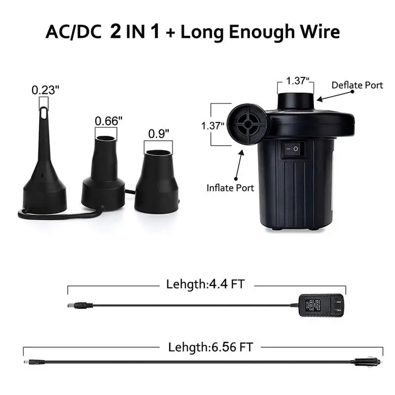 Electric Air Pump Quick-Fill Air Pump with 3 Nozzles Perfect Deflator Pumps for Inflatable Cushions Air Mattress Beds 
Electric Air Pump Quick-Fill Air Pump with 3 Nozzles Perfect Deflator Pumps for Inflatable Cushions Air Mattress Beds