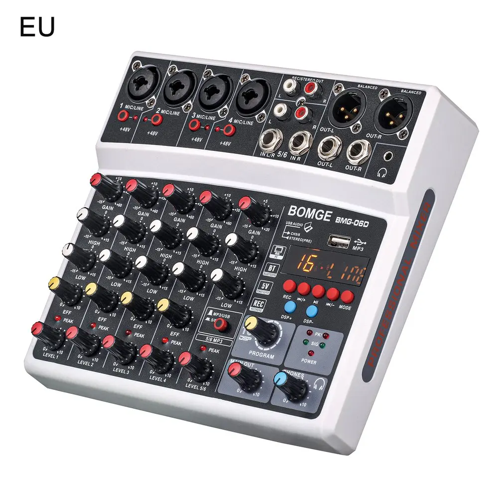 Wireless 6 Channel Audio Mixer Portable Mixing Console USB Interface Sound Card With 16 DSP Echo 220W Phantom Power
Wireless 6 Channel Audio Mixer Portable Mixing Console USB Interface Sound Card With 16 DSP Echo 220W Phantom Power