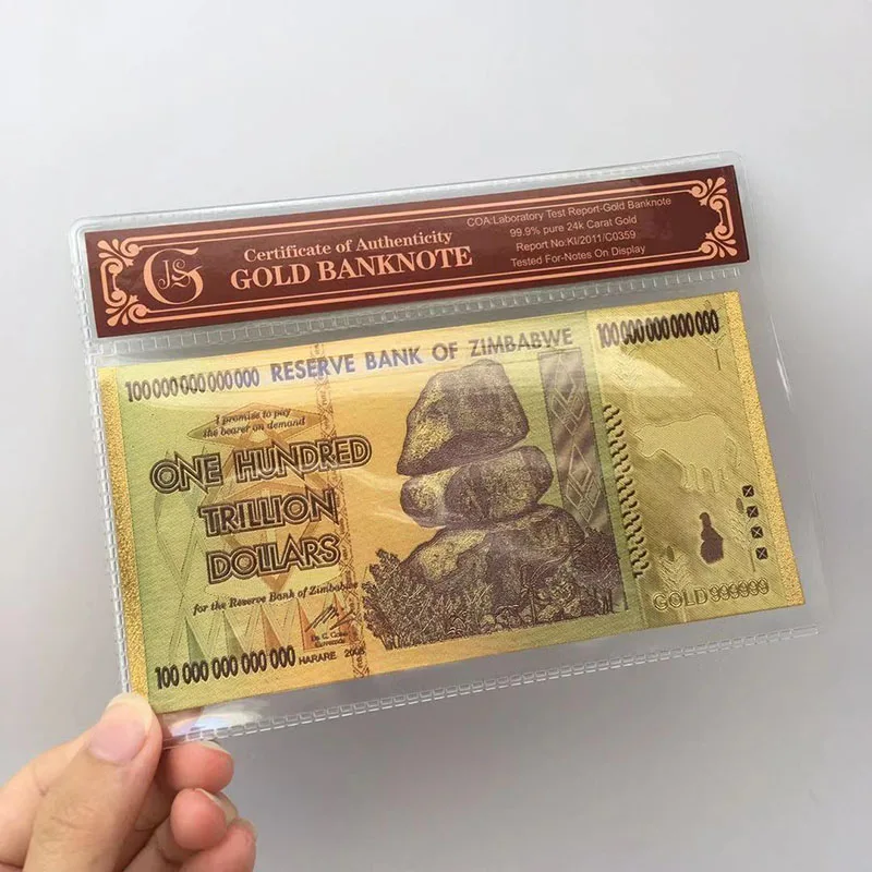 Памятные банкноты в античном стиле из черной золотой фольги 100 триллиона Зимбабве
Памятные банкноты в античном стиле из черной золотой фольги 100 триллиона Зимбабве