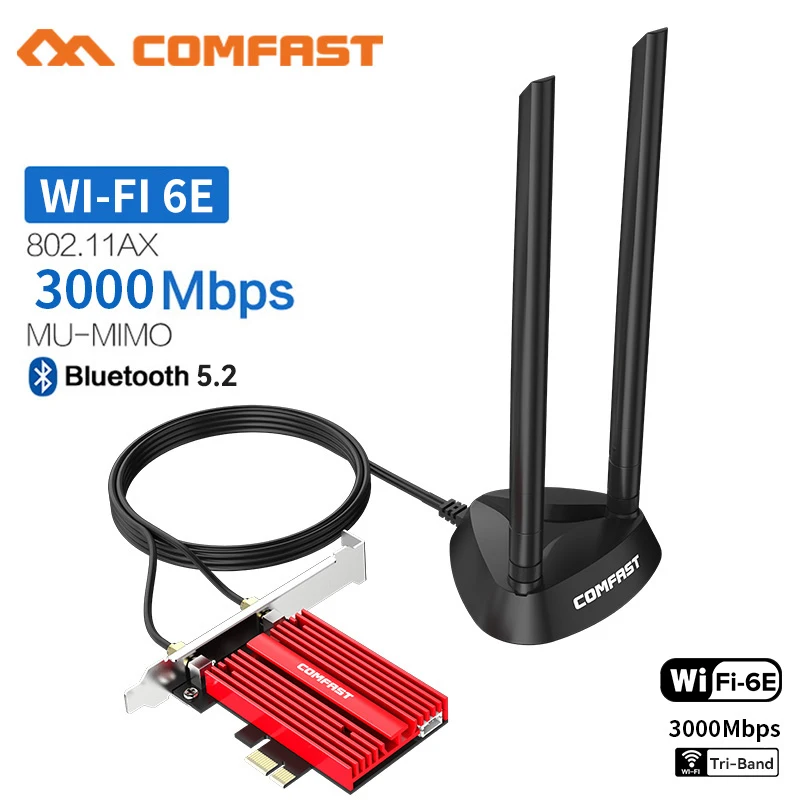 3000Mbps Wifi 6E Dual Band PCI-E Network Card PCIE Adapter 802.11AC/AX Bluetooth5.2 Win10 MU-MIMO Desktop 802.11AX Wi-Fi Adaptor
3000Mbps Wifi 6E Dual Band PCI-E Network Card PCIE Adapter 802.11AC/AX Bluetooth5.2 Win10 MU-MIMO Desktop 802.11AX Wi-Fi Adaptor