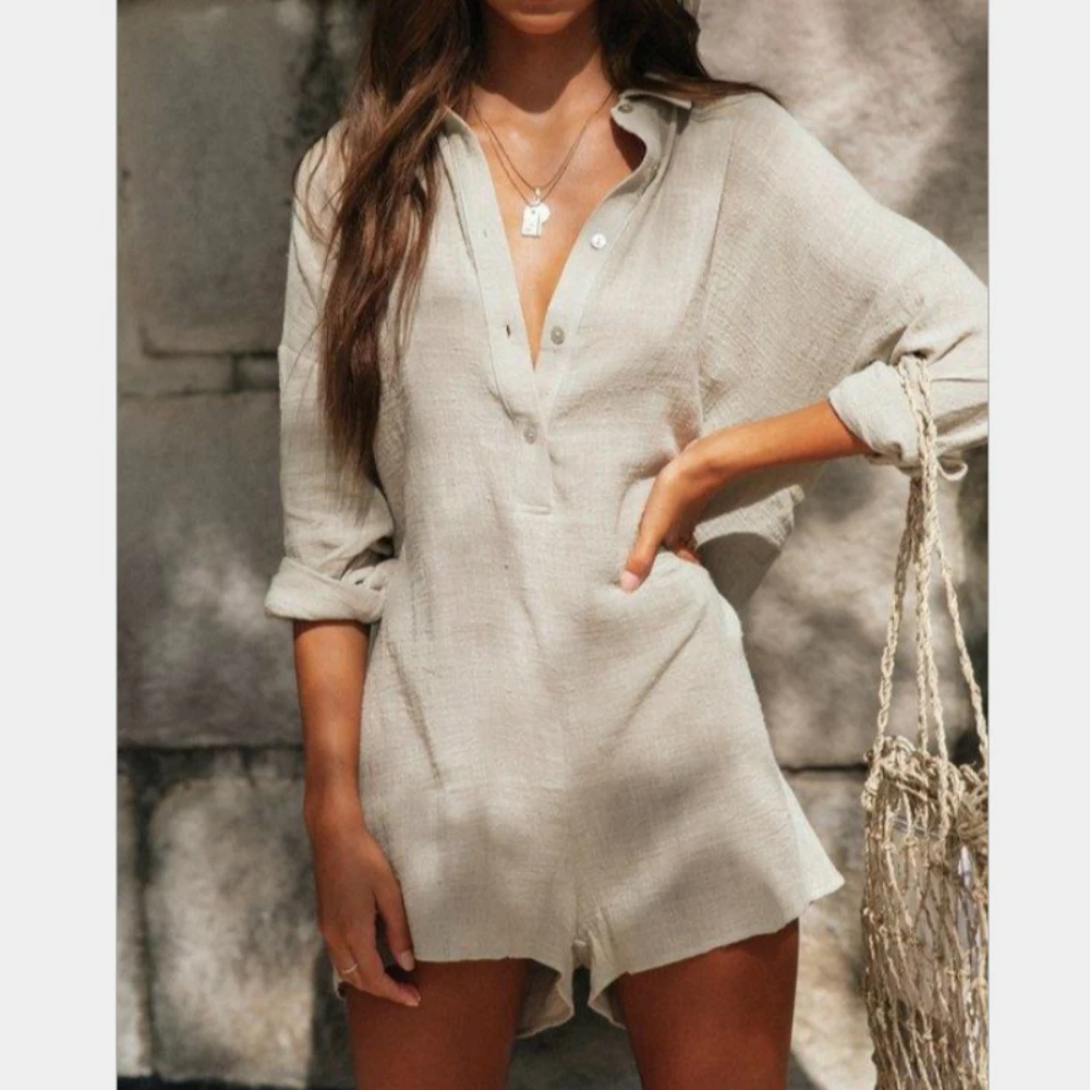 2020 Summer Playsuit Overalls for Women Long Sleeve Short Jumpsuit Women Rompers Loose cotton Linen Button Beach Overalls
2020 Summer Playsuit Overalls for Women Long Sleeve Short Jumpsuit Women Rompers Loose cotton Linen Button Beach Overalls