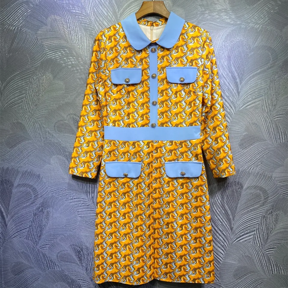 2021 Spring Runways High quality women's slim dress Chic print long sleeves dress B616 
2021 Spring Runways High quality women's slim dress Chic print long sleeves dress B616