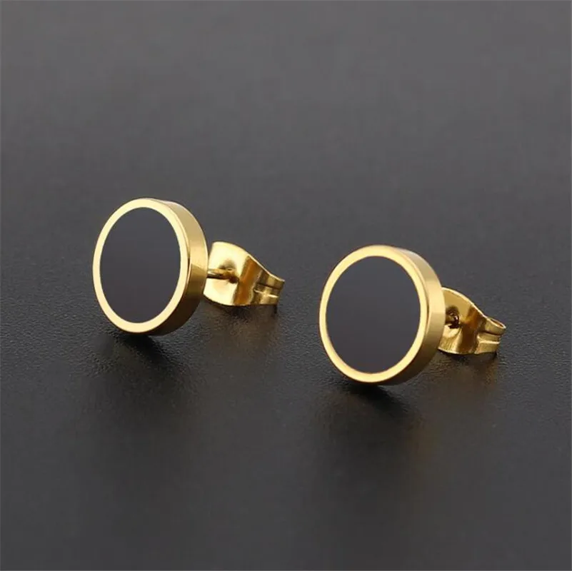 

316 L Stainless Steel 6 8 10 12MM Brief Stud Earrings Gold-Color Whit Black Oil Vacuum Plating No Easy Fade Allergy Free