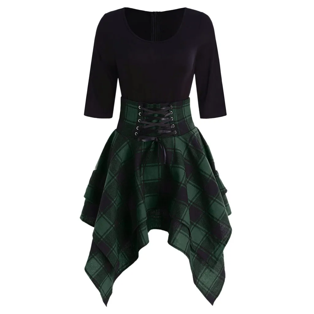 Fashion Women Casual O-Neck Lace Up Tartan Plaid Print Mini Dress Casual Dress LS 1210
Fashion Women Casual O-Neck Lace Up Tartan Plaid Print Mini Dress Casual Dress LS 1210