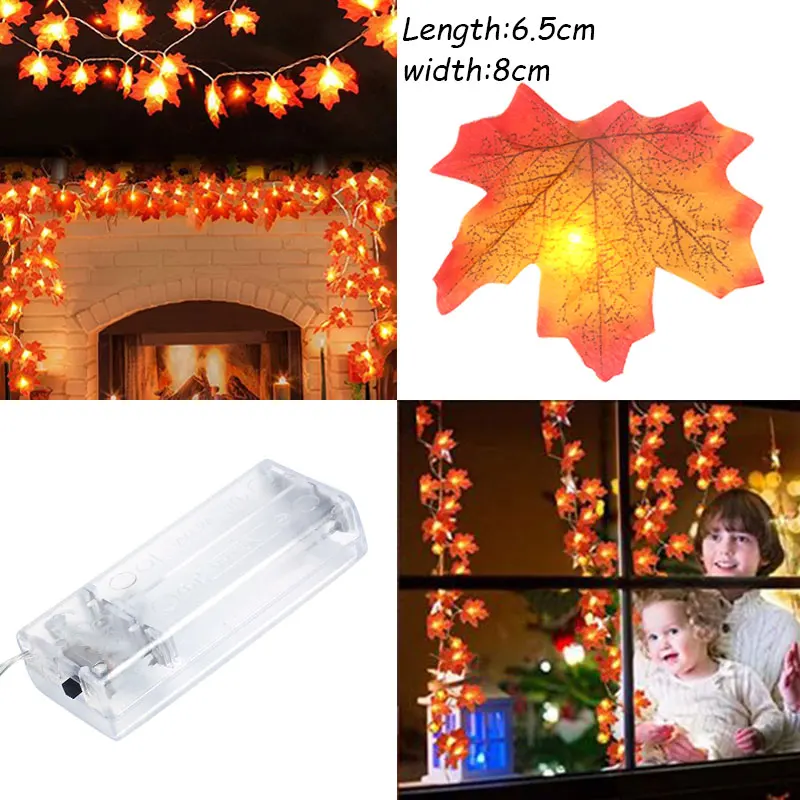 

CYUAN 1.5M 10LED Artificial Autumn Maple Leaves Garland Led Fairy Lights Christmas Decor Thanksgiving Party DIY Decor Halloween