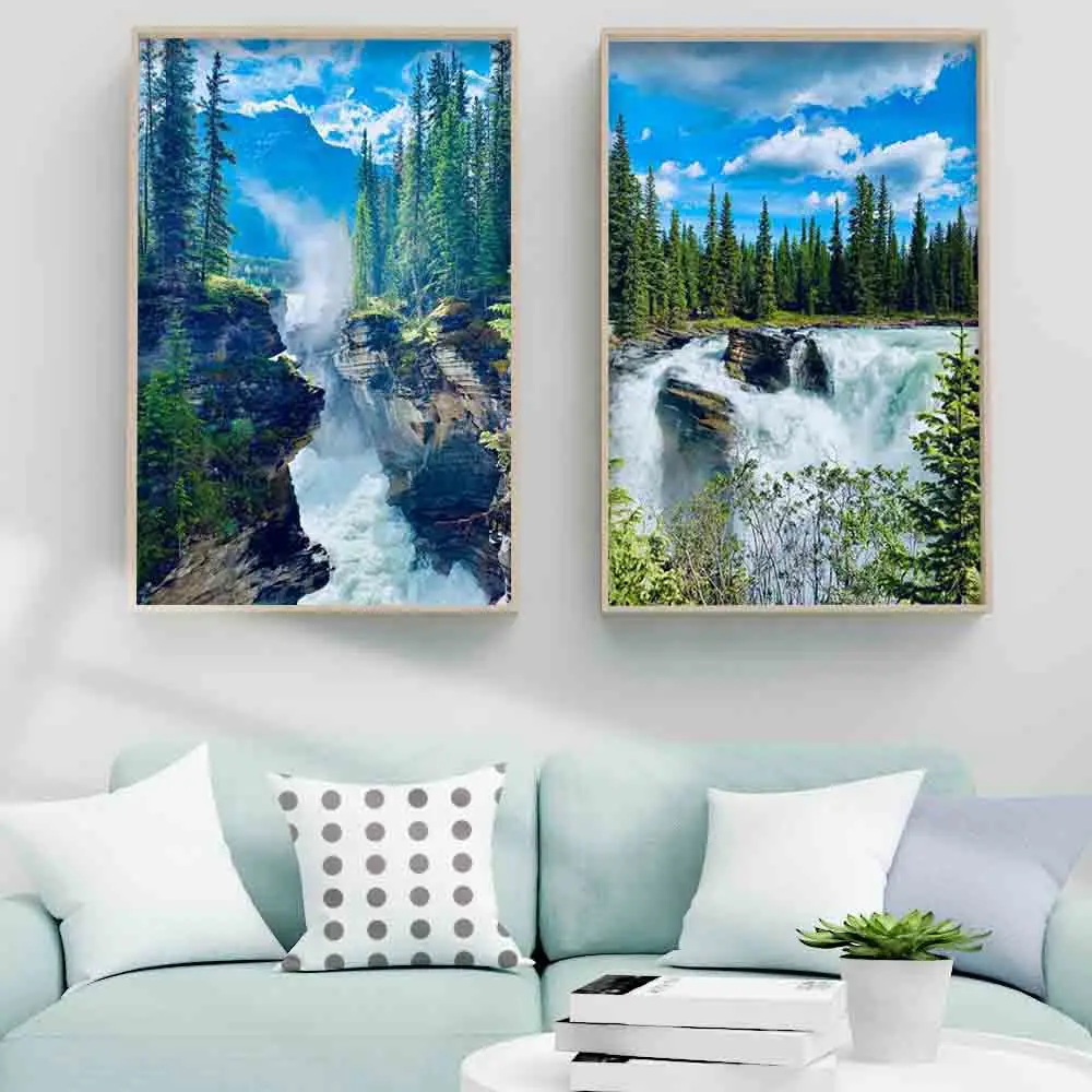 

Landscape oil painting forest waterfall river beautiful nature scenery canvas painting office corridor home decoration mural