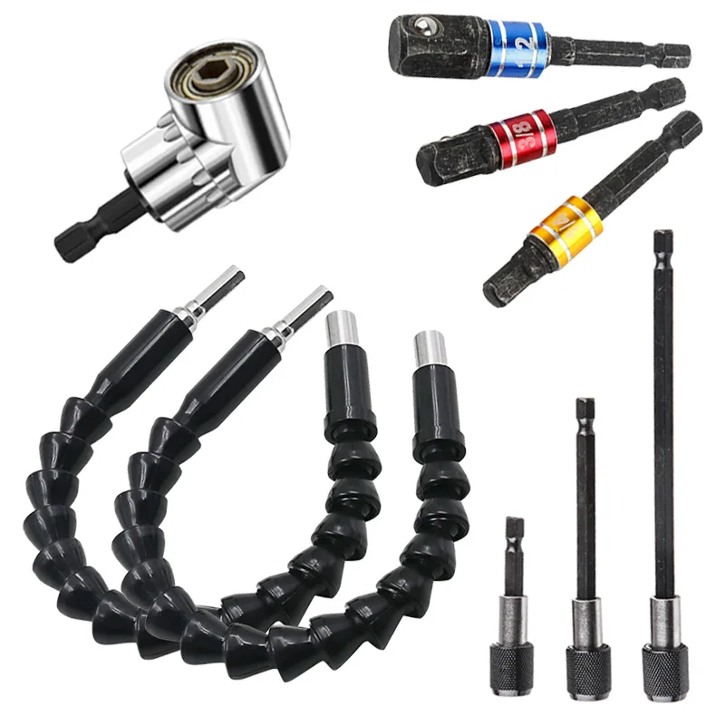Flexible Drill Extension Hex Shank Drill Nut Driver Bit Set, 3pcs Universal Socket Adapter Set, Screwdriver Bit Set